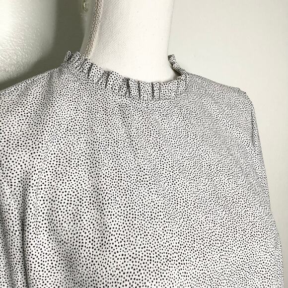 Maison d'Amelie Black White Polka Dot Ruffle Neck Smocked Cuffs Large - Picture 2 of 7